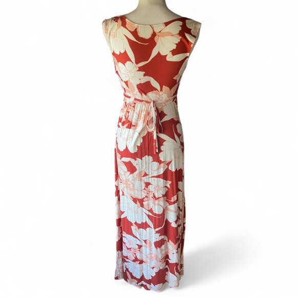 Isabel Maternity Sleeveless V Neck Jersey Knit Floral Orange Maxi Sundress S - Picture 3 of 11